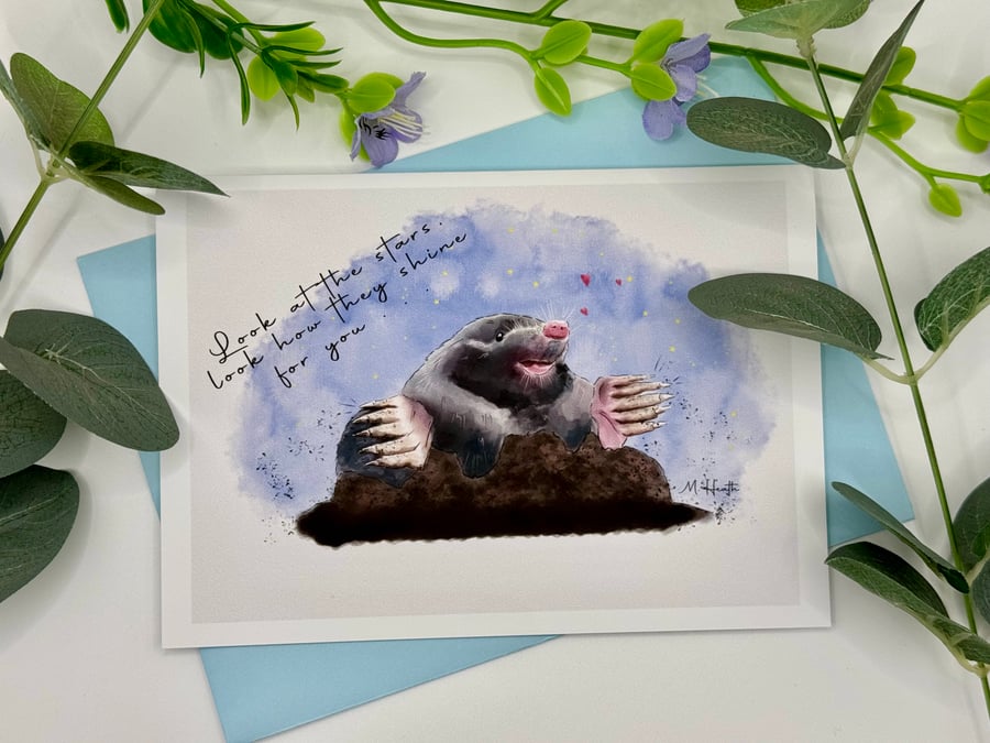 Look at the stars general card mole cute card Cute Anniversary card Valentine s 