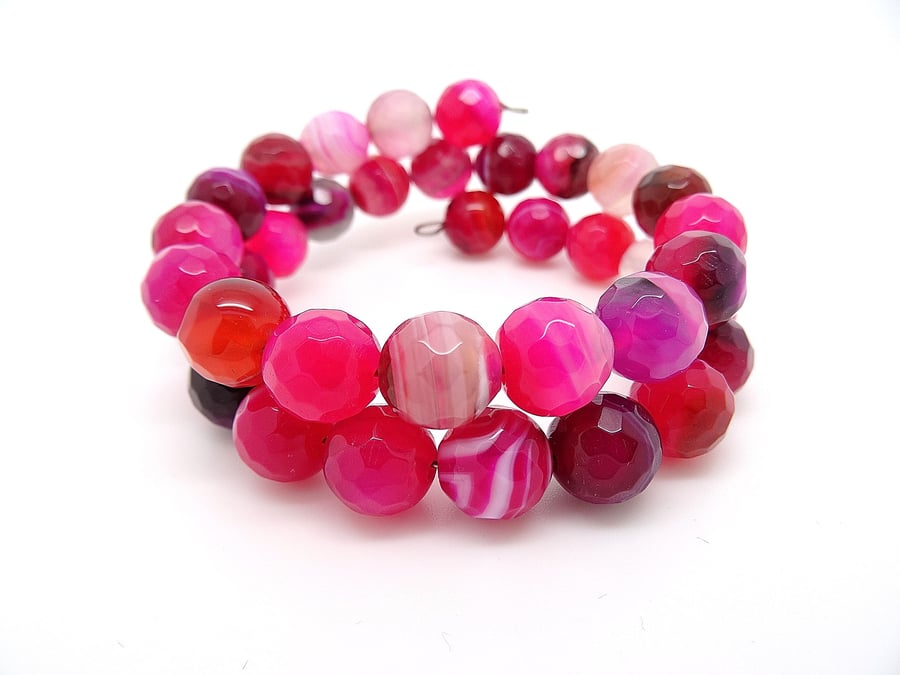 Fuchsia Faceted Banded Agate Bracelet