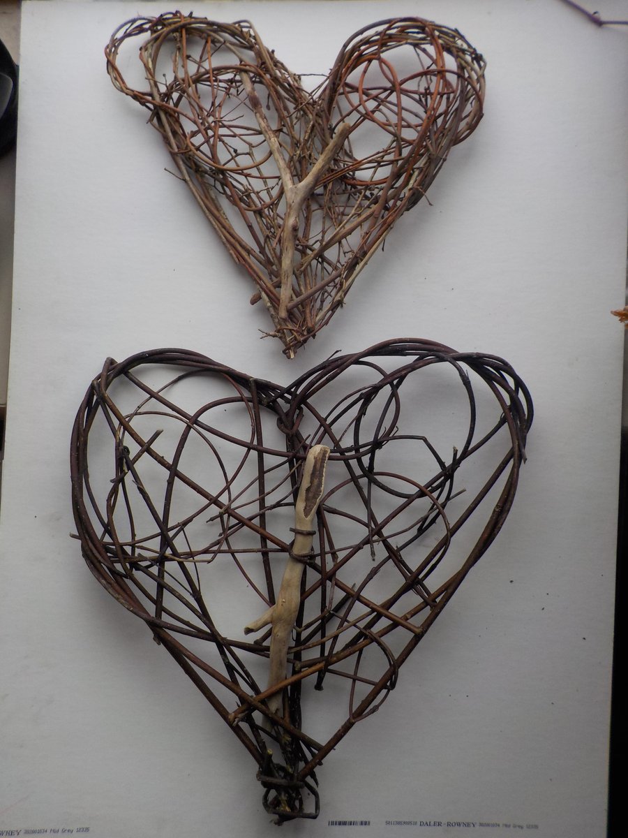 Nature Lover's Rustic Hearts driftwood, woven willow, hedgerow weaving, 