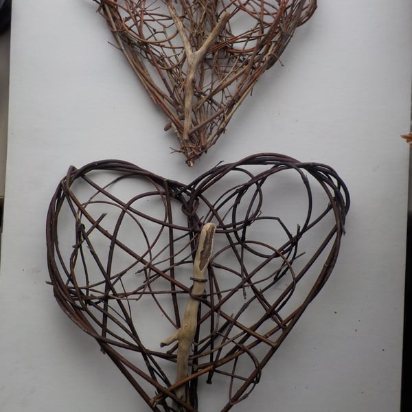 Nature Lover's Rustic Hearts driftwood, woven willow, hedgerow weaving, 