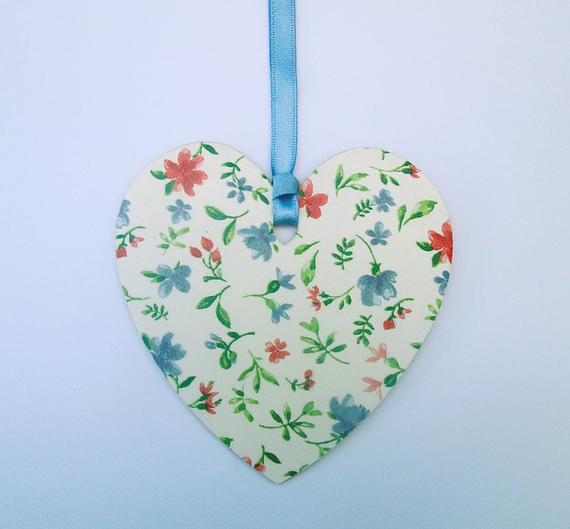Jane Austen flowers wood decoupage heart hanging decoration