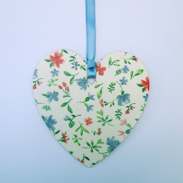Jane Austen flowers wood decoupage heart hanging decoration