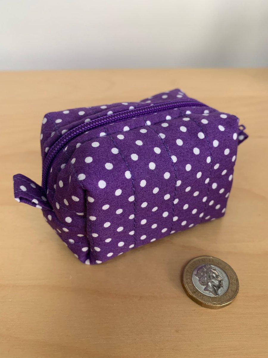 Purple Polka Dot Quilted Fabric Mini Box Bag