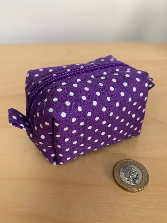 Purple Polka Dot Quilted Fabric Mini Box Bag