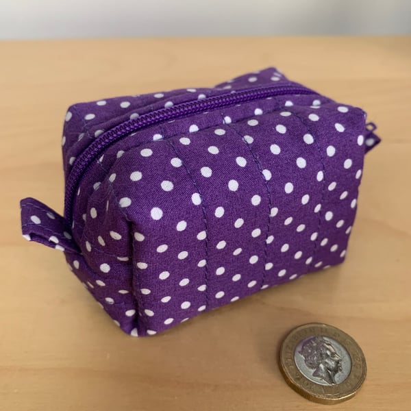 Purple Polka Dot Quilted Fabric Mini Box Bag