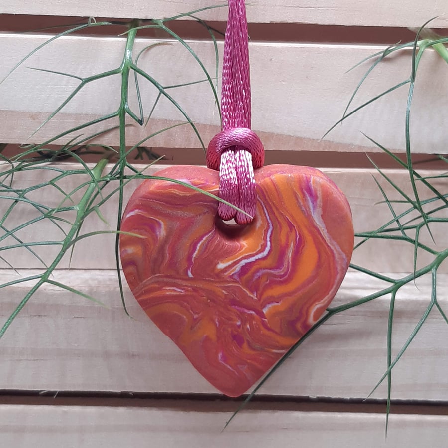Heart shaped polymer clay pendant