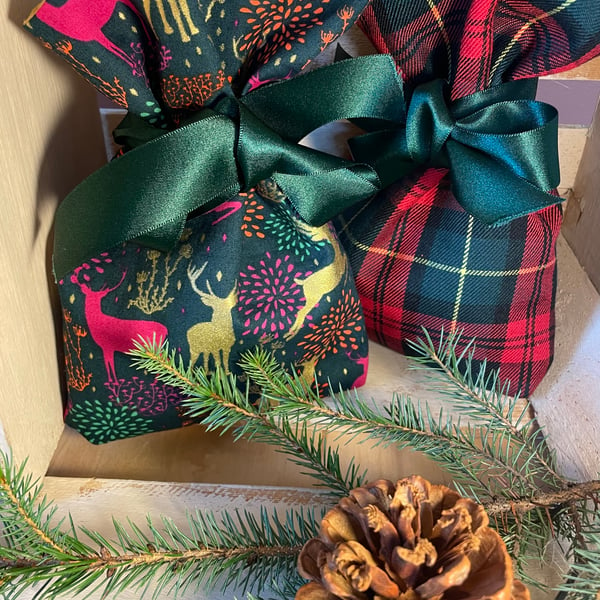 Santa pouches pair - stags and tartan - UK delivery free