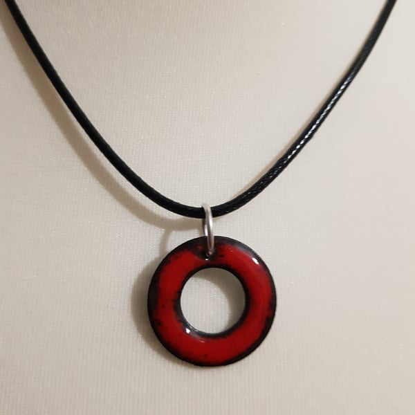Red Enamelled Washer Shaped Pendant