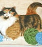 Pretty Tortoiseshell and white cat with balls of wool cushion - Image 2