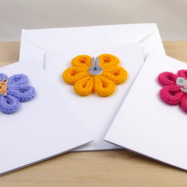 Set of 3 Knitted Flower Cards