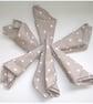 Napkins x 6 Beige Brown White Polka Dot 14" Serviettes Washable Cotton Cloths