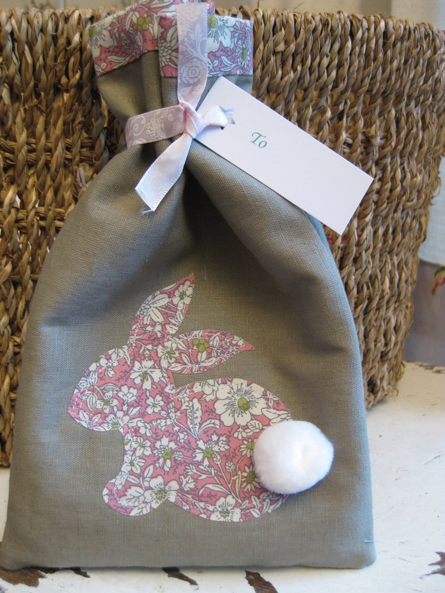 Linen Easter bunny gift bag.