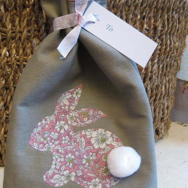 Linen Easter bunny gift bag.