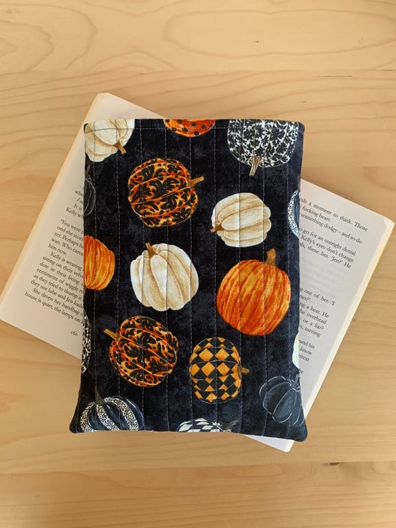 Pumpkin Print Fabric Quilted Book Sleeve - Paperback Size