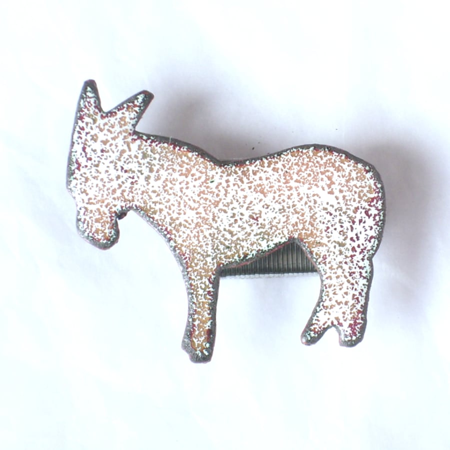 donkey brooch - dappled white and brown