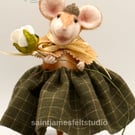Needle Felted Mouse Holding Flower 