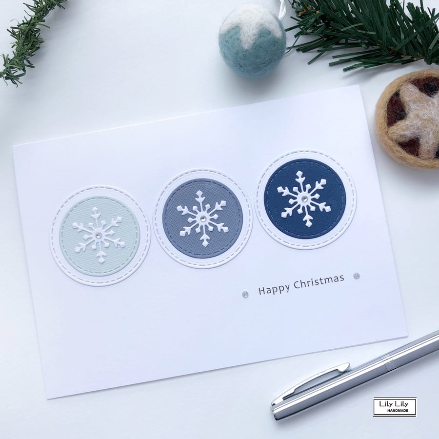 Snowflakes (Cool Blues) Design Christmas Card by Lily Lily Handmade 