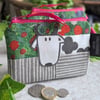 Small Water-resistant Coin or Card Purse with Applique Cow  