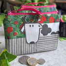 Small Water-resistant Coin or Card Purse with Applique Cow  