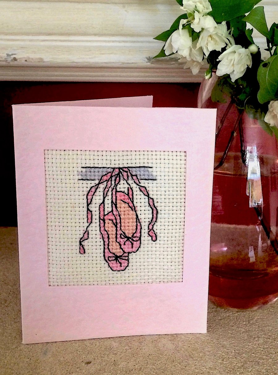 Ballet Shoes Cross Stitch Blank Birthday Card