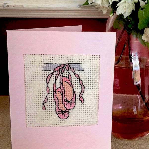 Ballet Shoes Cross Stitch Blank Birthday Card