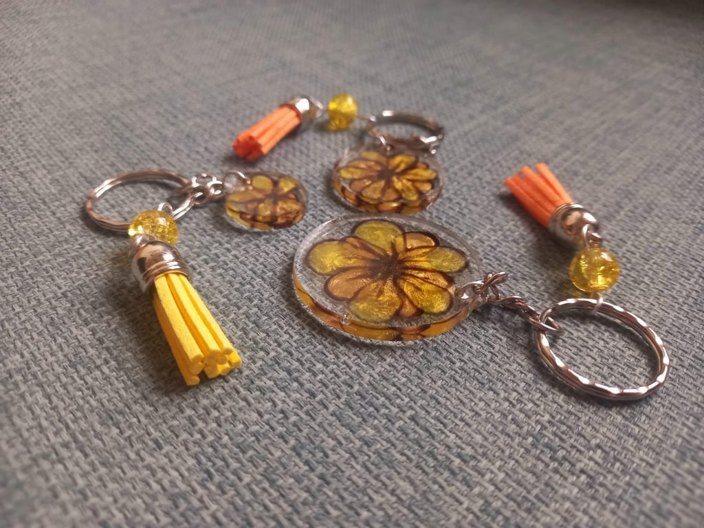 Yellow Sunflower Keyring with Tassel