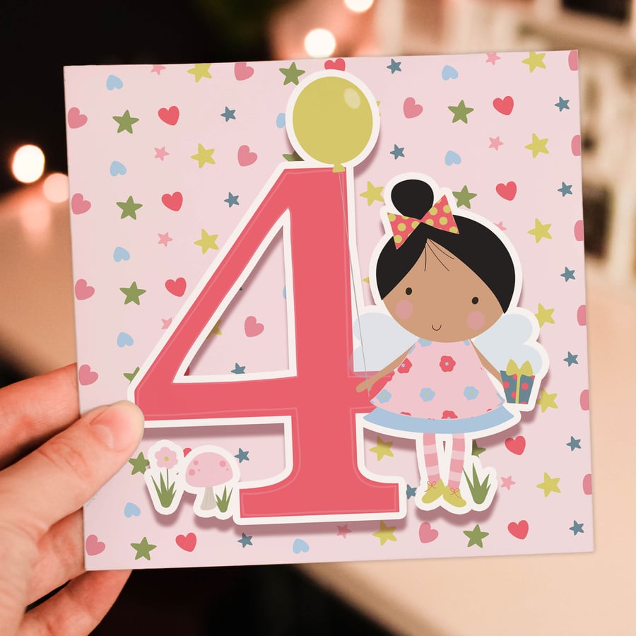 4th birthday card: Fairy
