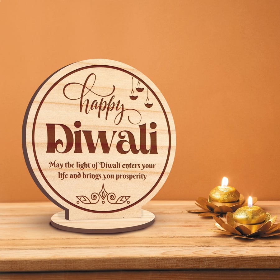 Happy Diwali Sign - Diwali Home Decor, Decoration For Diwali, Engraved Wooden 