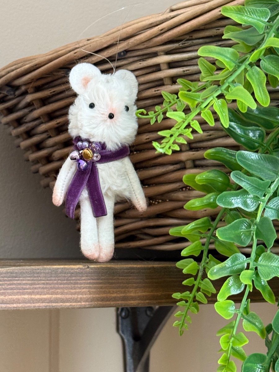 Scarf Mouse Tiny Art Doll Purple