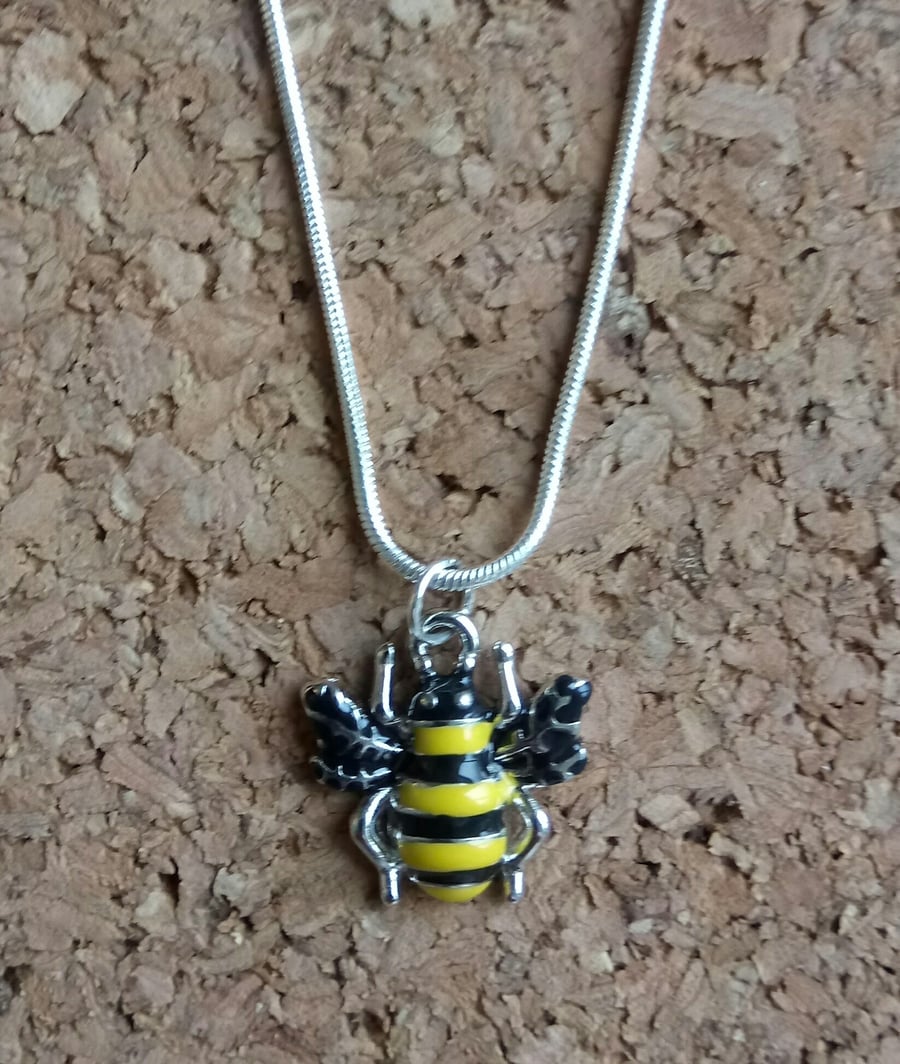 Adorable Little Enamelled Bee on a Sterling Silver Chain