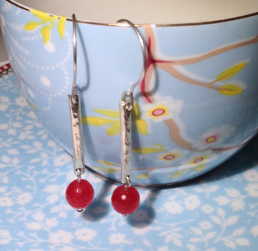 Sterling Silver and Red Topaz Gemstone Earrings (ERGSDGRE1) - UK Free Post