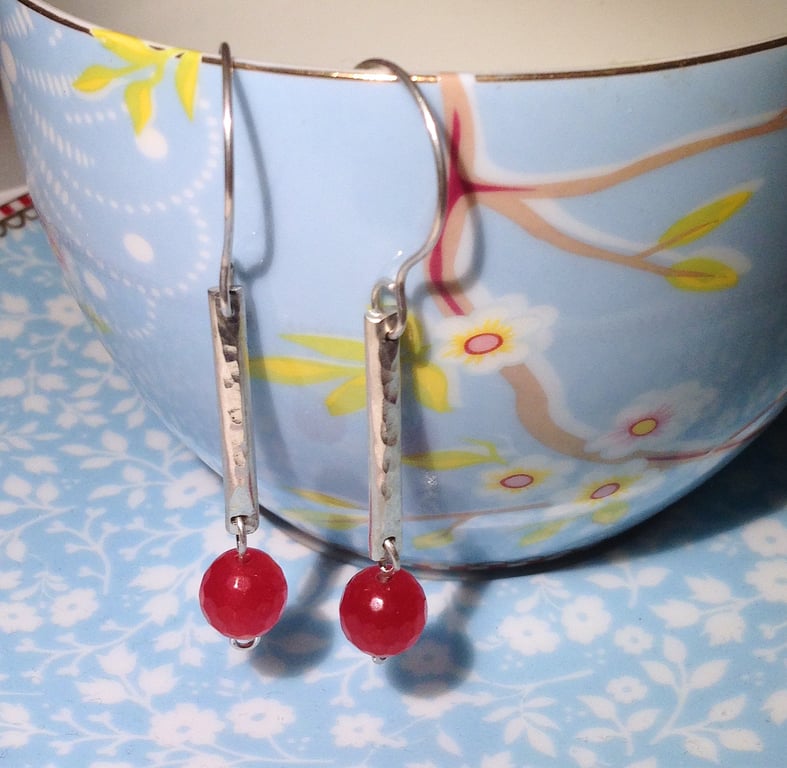 Sterling Silver and Red Topaz Gemstone Earrings (ERGSDGRE1) - UK Free Post