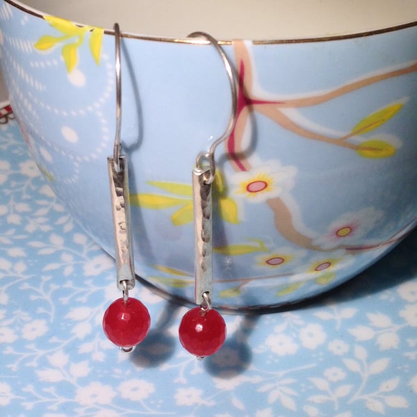 Sterling Silver and Red Topaz Gemstone Earrings (ERGSDGRE1) - UK Free Post
