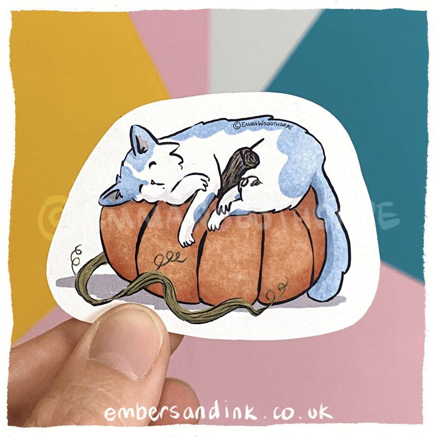 Sleepy Pumpkin Cat Paper Sticker