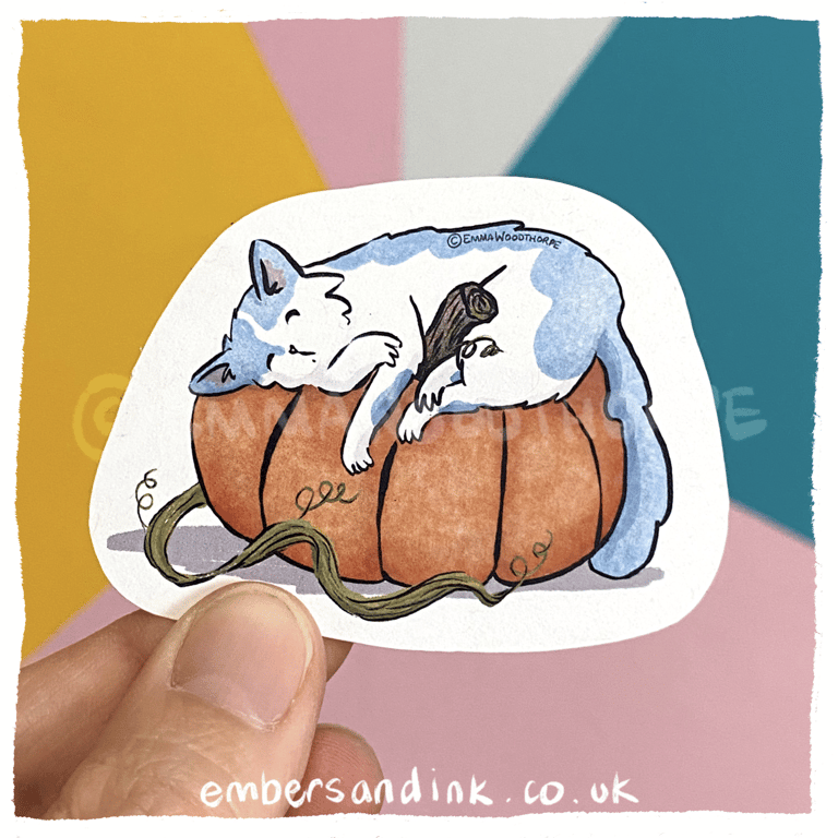 Sleepy Pumpkin Cat Paper Sticker