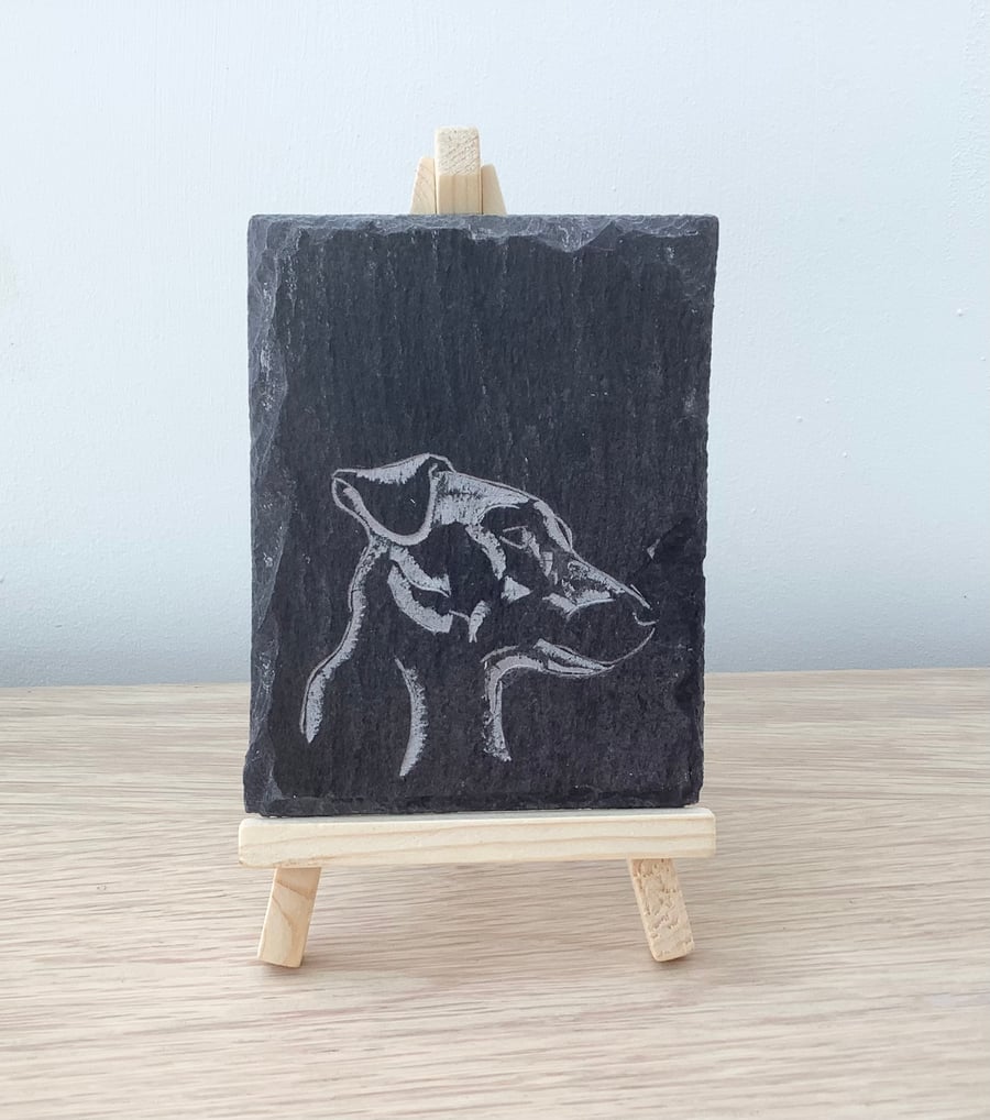 Little Jack Russell Terrier Dog - original art picture hand carved on slate