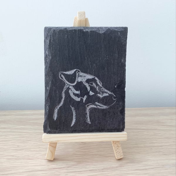 Little Jack Russell Terrier Dog - original art picture hand carved on slate