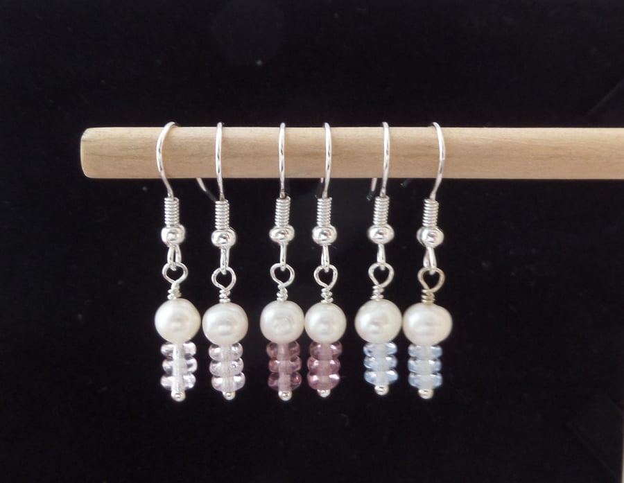 Freshwater Pearl Silver Earrings, Ivory and Gemstone Dangle Earrings