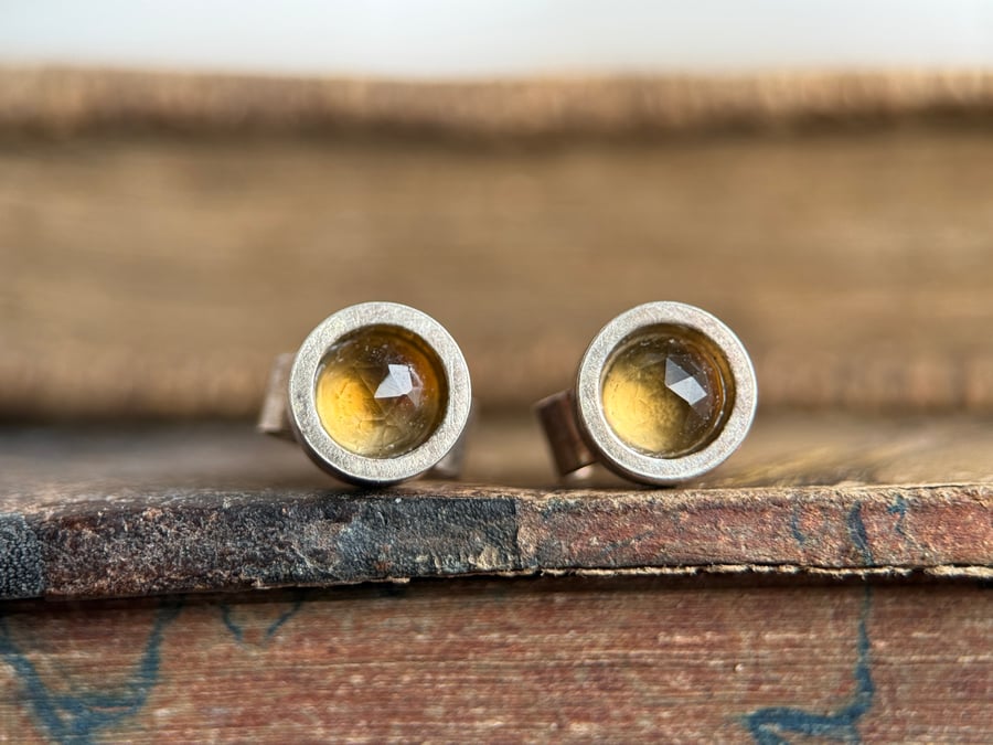 Sterling Silver Citrine Stud Earrings 