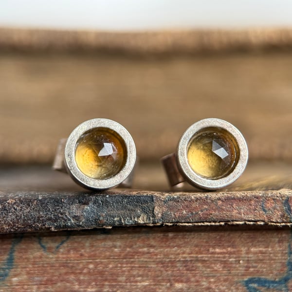Sterling Silver Citrine Stud Earrings 