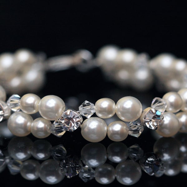 Bridal Bracelet made with Swarovski Rhinestones, Crystal Beads and Pearls