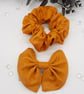 Mustard yellow satin scrunchie and clip on bow set, free UK delivery.   - Image 6