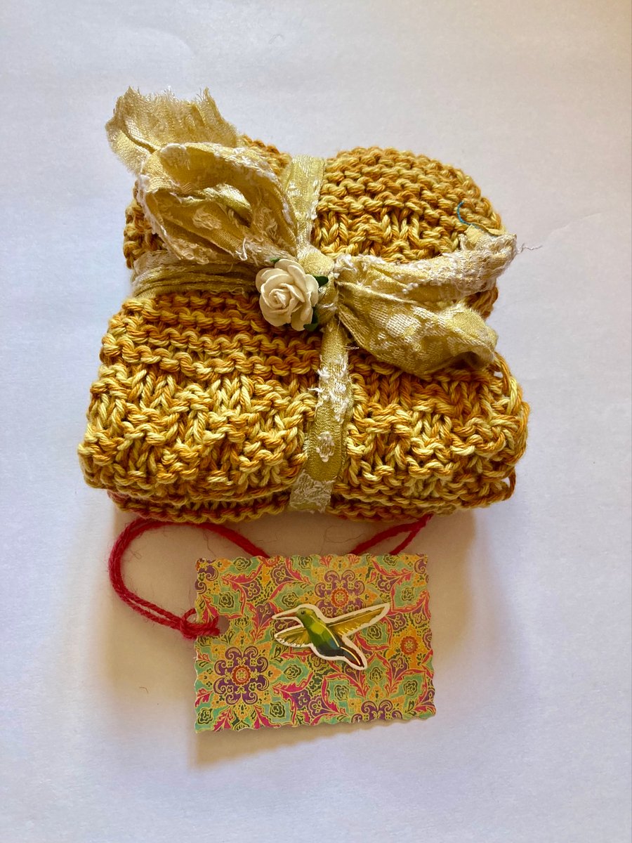 2 eco friendly hand knitted cotton dishcloths