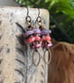 Lavender and Pink Czech Glass Flower Earrings with Antiqued Brass Earwires