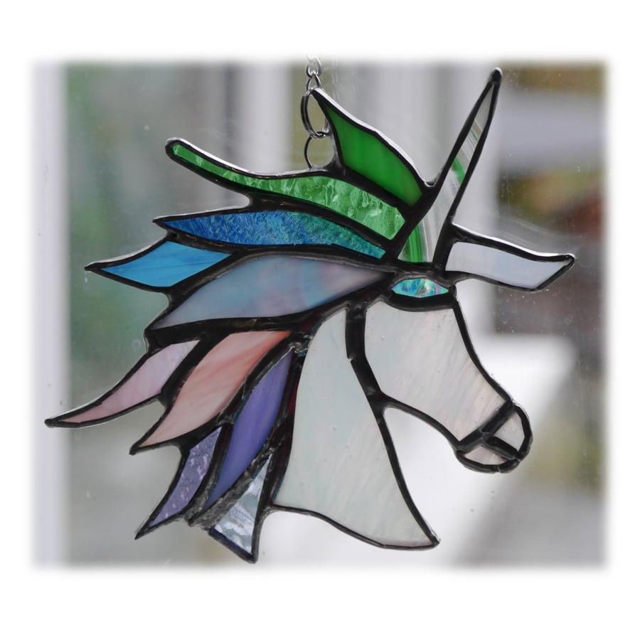 Unicorn Suncatcher Stained Glass Handmade Pastel 015 Floss
