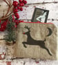 Christmas Reindeer Appliquéd Small Linen Purse  - Image 1