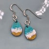 Hand painted earrings on wood - waves - seaside themed
