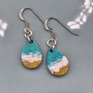 Hand painted earrings on wood - waves - seaside themed