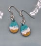 Hand painted earrings on wood - waves - seaside themed