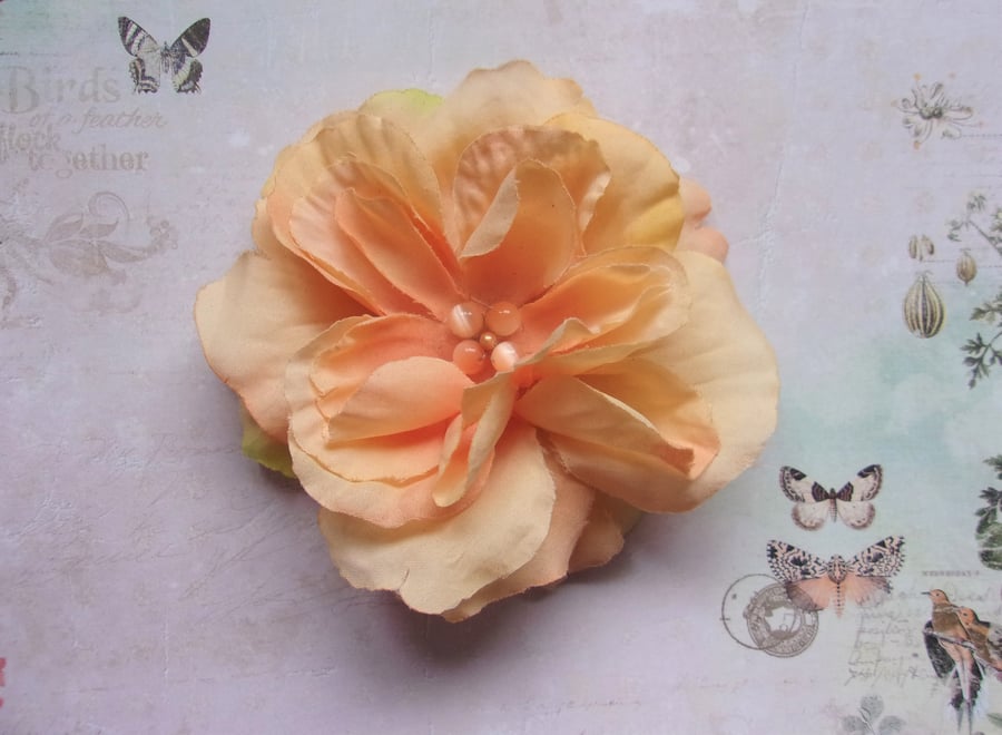 Bright Apricot Orange Rose Retro Vintage Rockabilly Flower Fascinator
